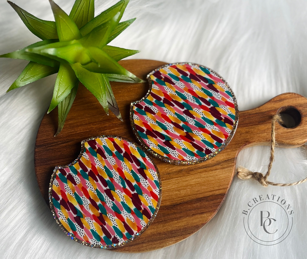 Custom Acrylic Glitter Car Coasters (set of 2)